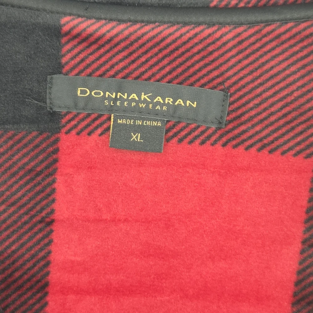 Donna Karan 2 Piece Pajamas Set  Womens Size XL Red Buffalo Plaid Velour Preppy